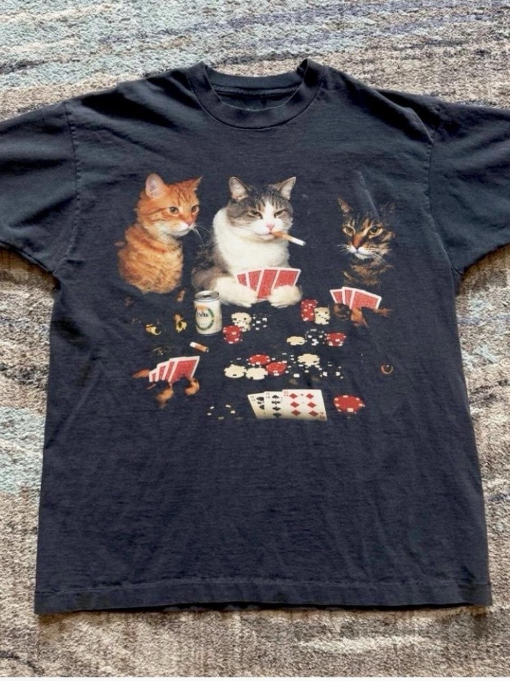 Gildan Black Tee with Orange, White & Brown Poker Cat Trio Graphic
